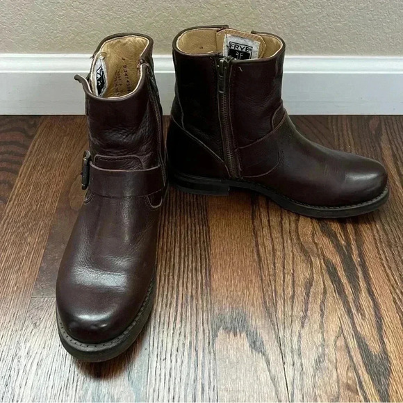 Frye Veronica 6” Shortie Brown Leather Ankle Boots Wm Size 6 Side Zip 3474509 - Picture 11 of 16